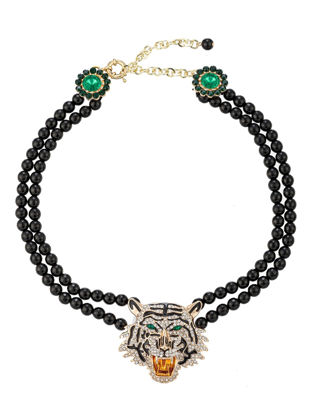 Tiger Head Black Onyx Beaded Statement Necklace